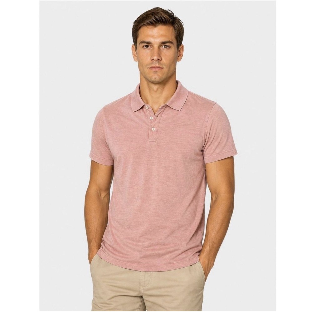 VINCE Sz Large SHORT SLEEVE SLUB KNIT POLO Dusty Rose